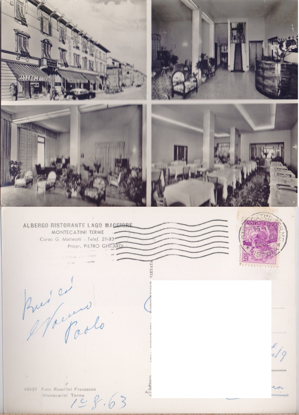 Montecatini Terme (PT). Albergo Ristorante Lago Maggiore. Viaggiata 1953