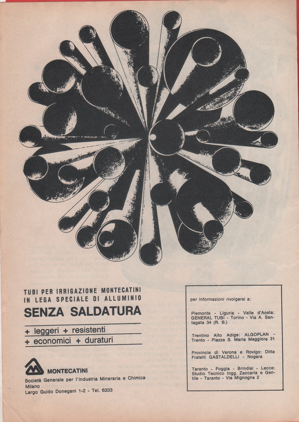 Montecatini. Tubi per irrigazione in alluminio. Advertising 1965