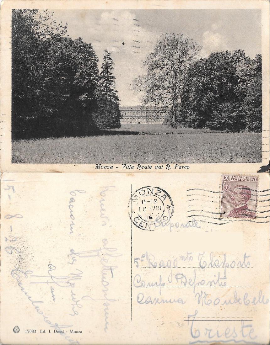 Monza. Villa Reale dal R. Parco. Viaggiata 1926