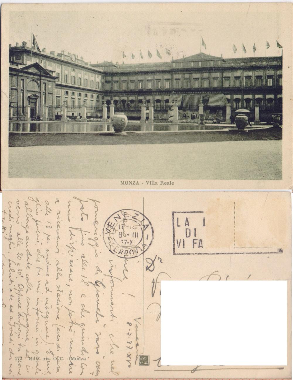 Monza. Villa Reale. Viaggiata 1937