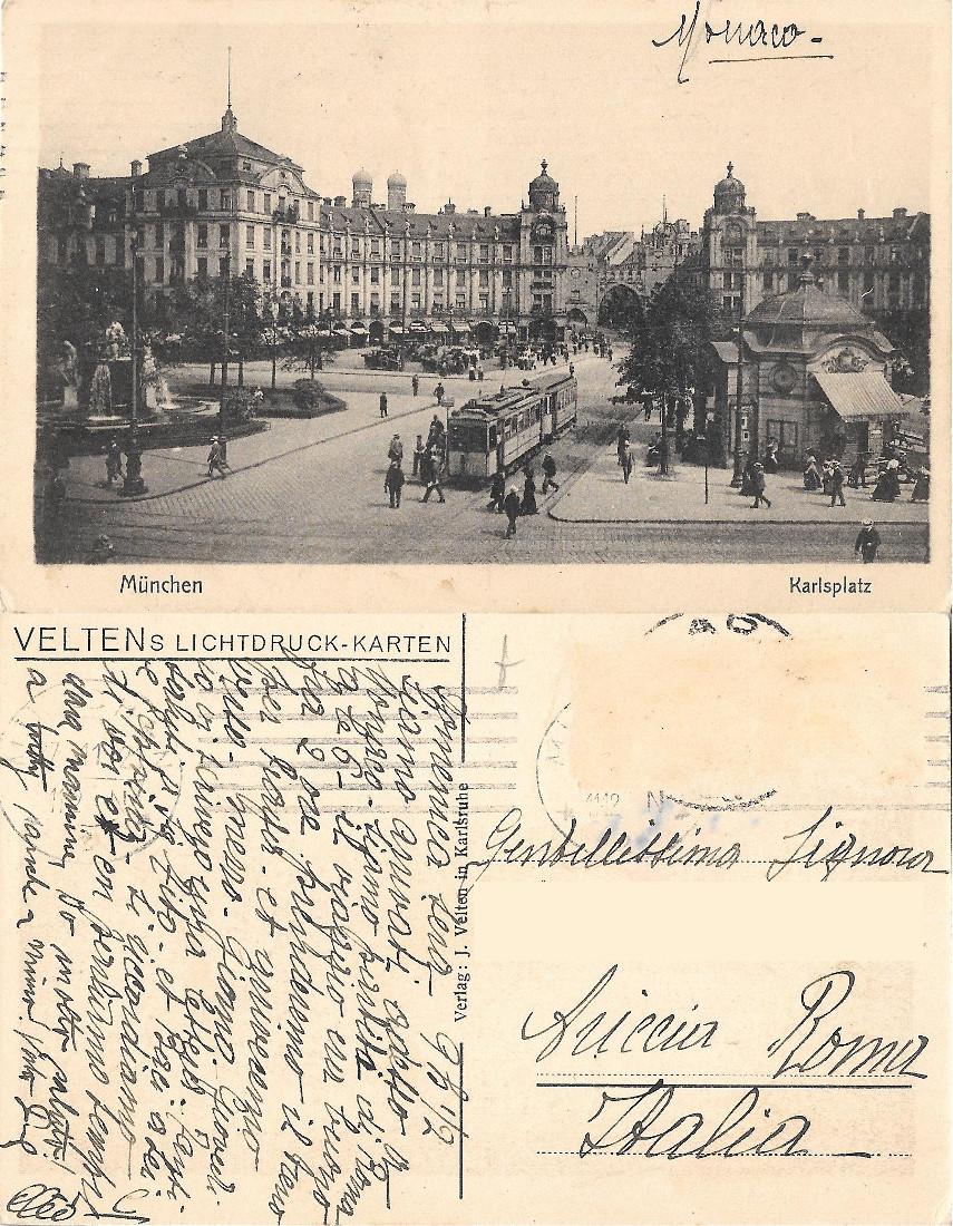 Munchen. Karlplatz. Viaggiata 1921
