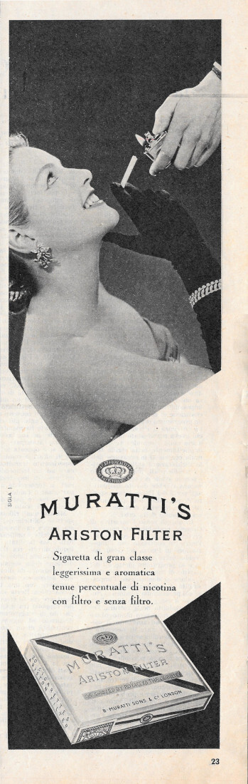 Muratti's Ariston Filter - Advertising 1957