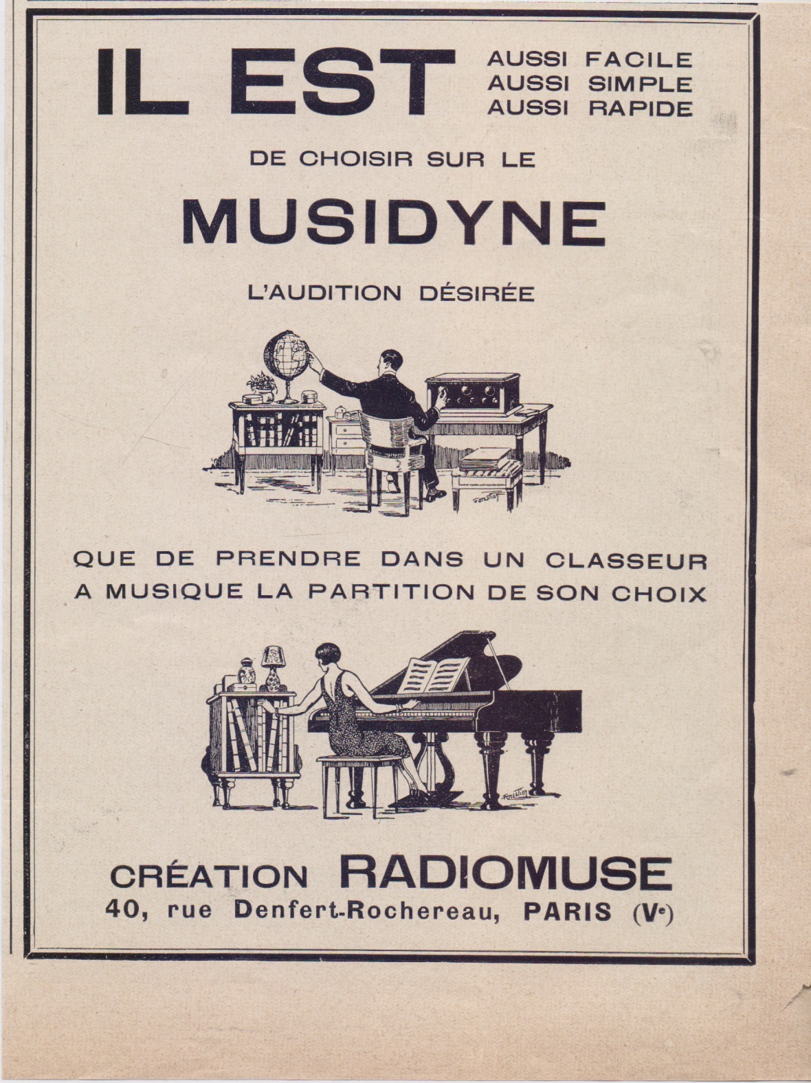 Musidyne, creation Radiomuse. Advertising 1926