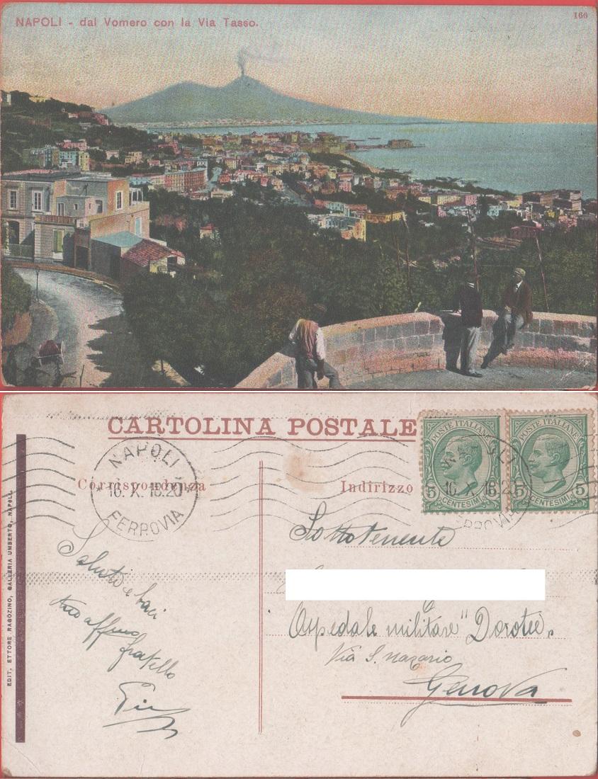 Napoli. Dal Vomero con la via Tasso. Viaggiata 1920. Animata