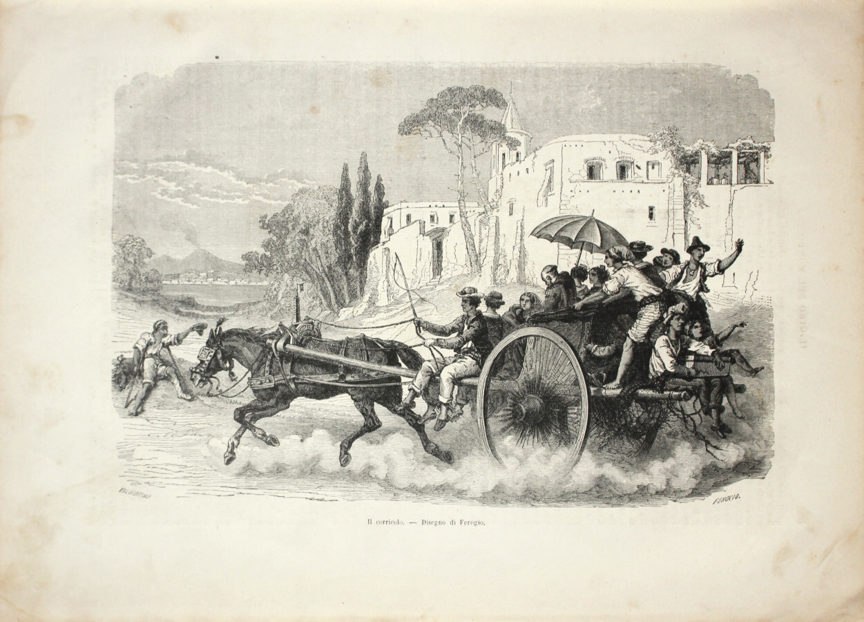 Napoli. Il corricolo. Stampa 1863