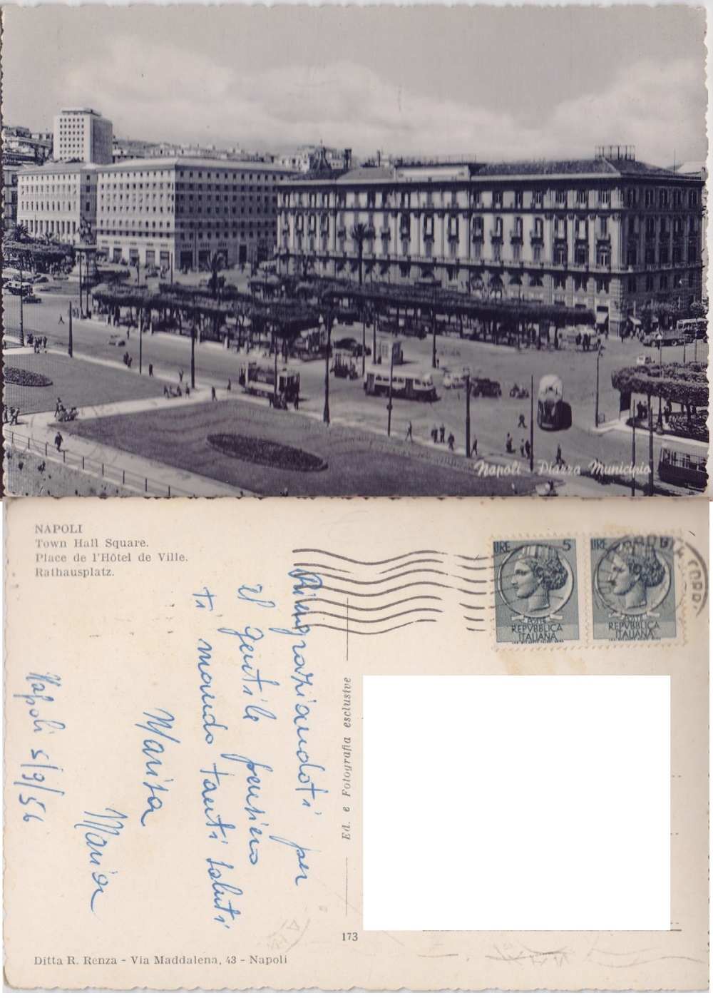 Napoli. Piazza Municipio. Viaggiata 1956