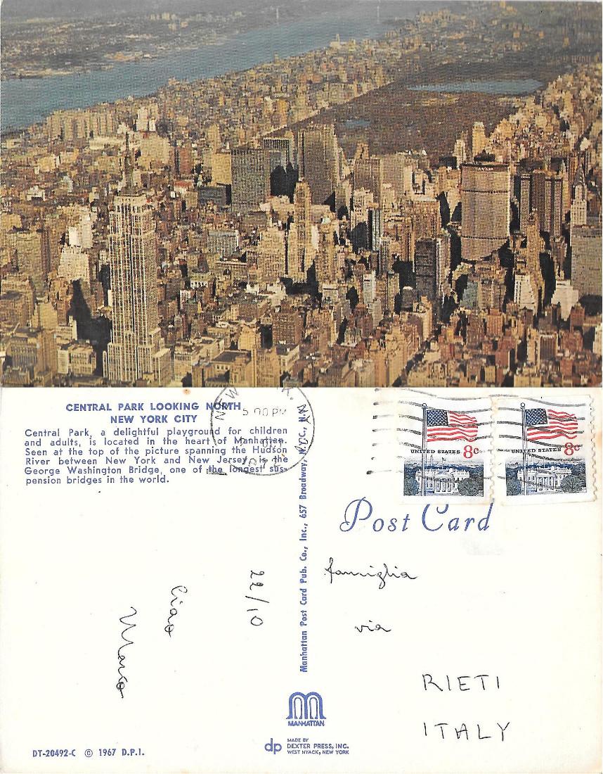 New York. Central Park looking North. Viaggiata 1972