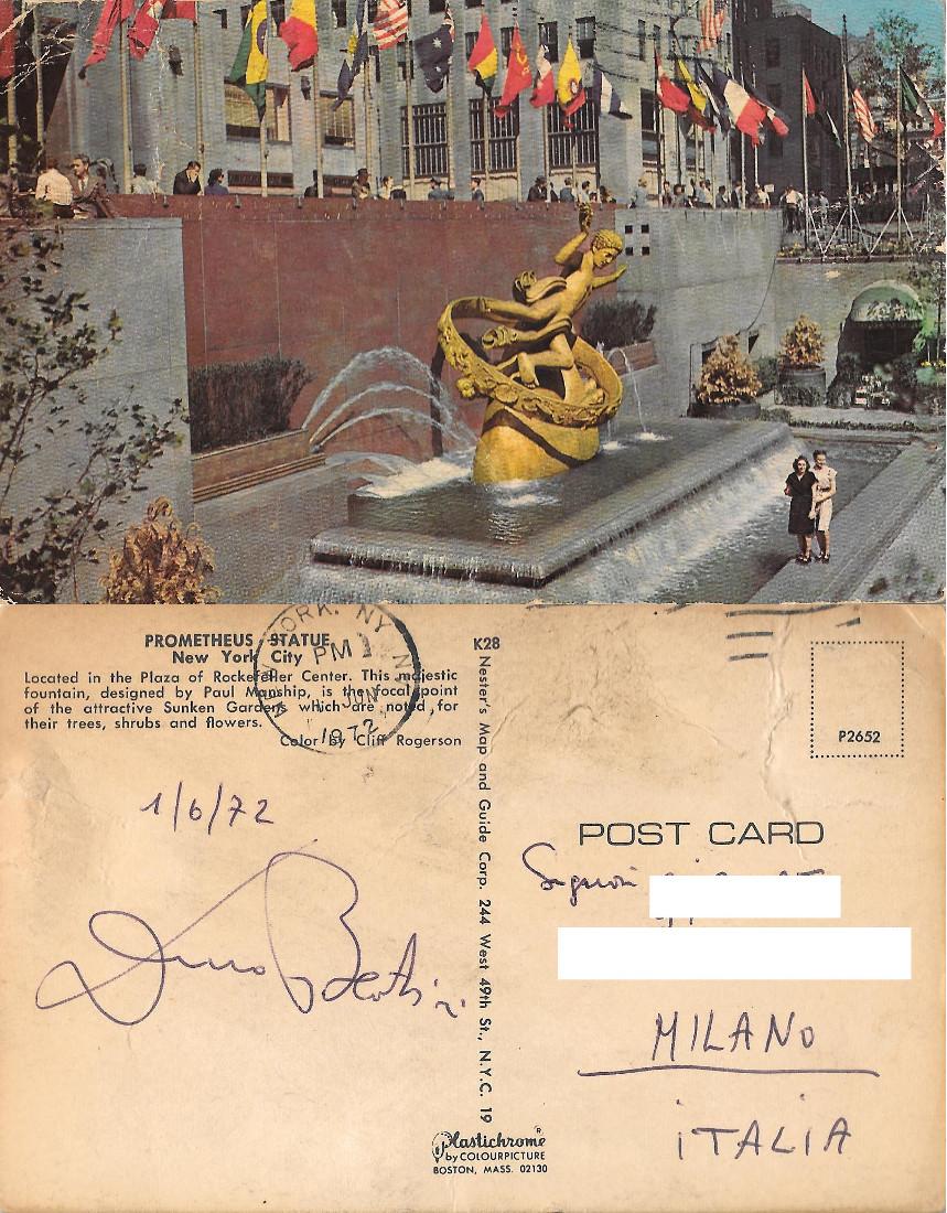 New York. Prometheus Statue. Viaggiata 1972
