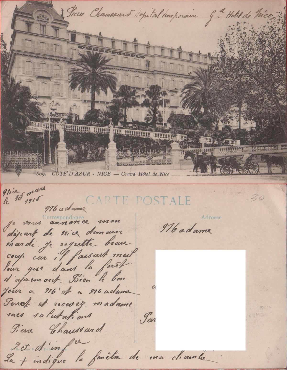 Nice. Grand Hotel de Nice. Viaggiata 1915