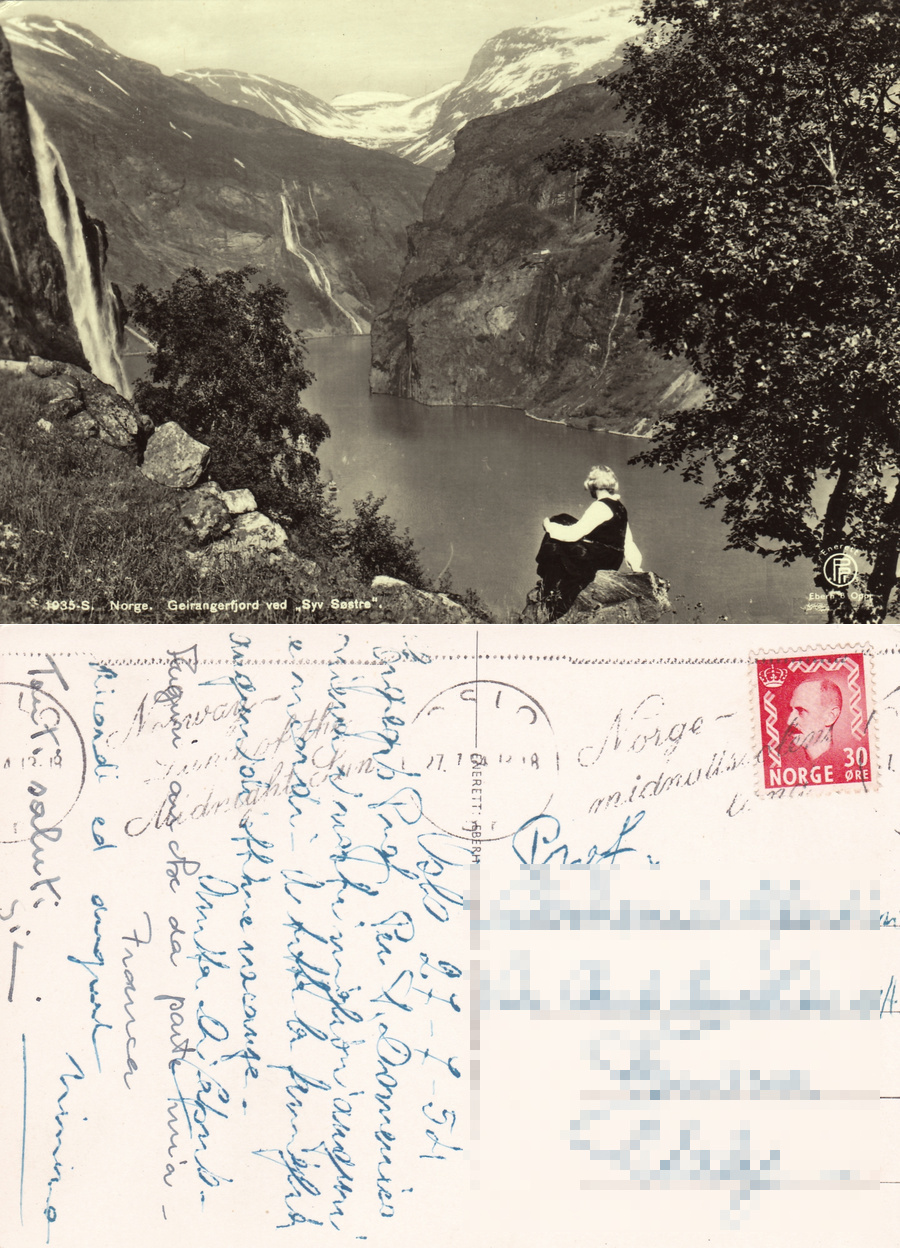 Norge. Geirangerfjors ved Syv Sestre. Viaggiata 1954