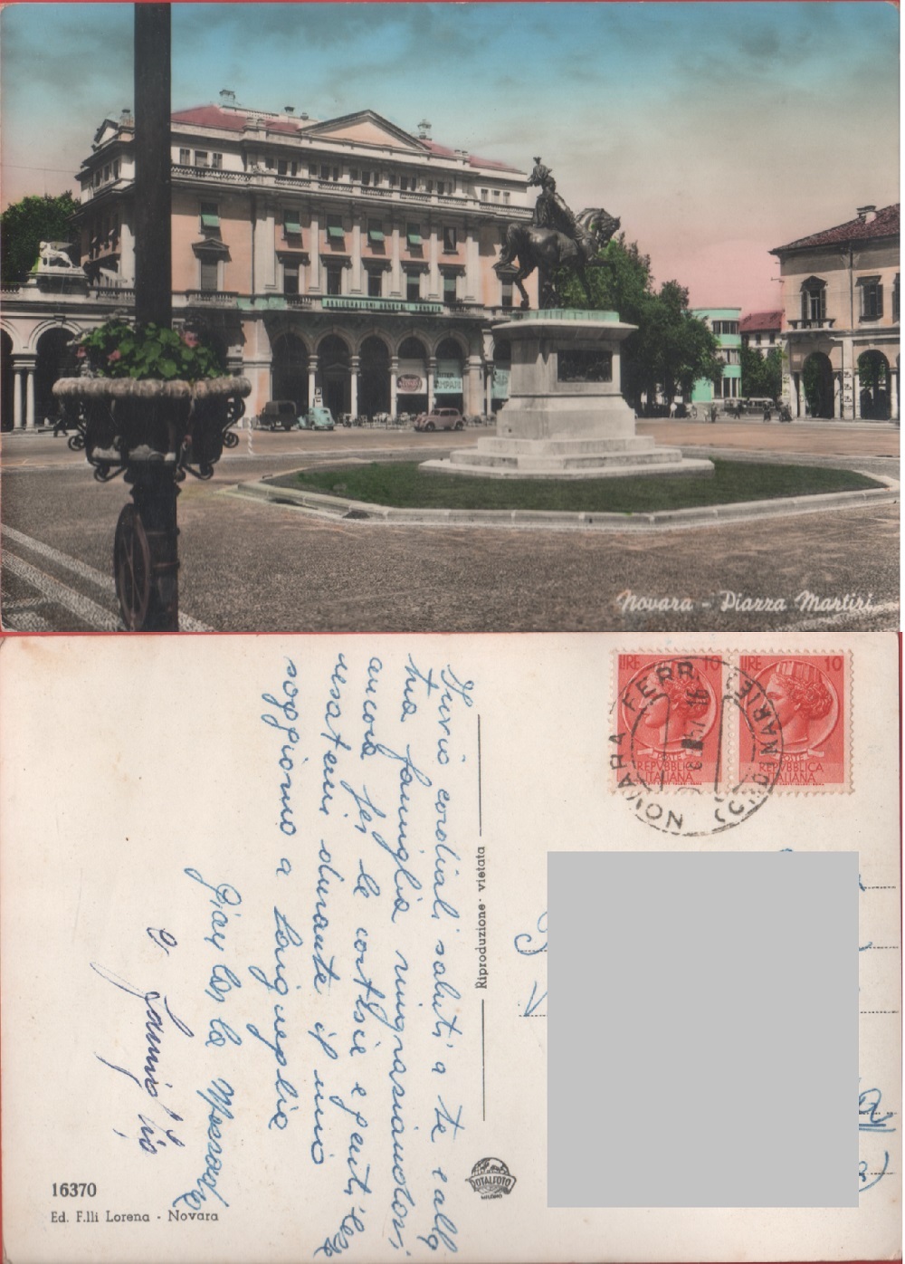 Novara. Piazza Martiri. Viaggiata 1957