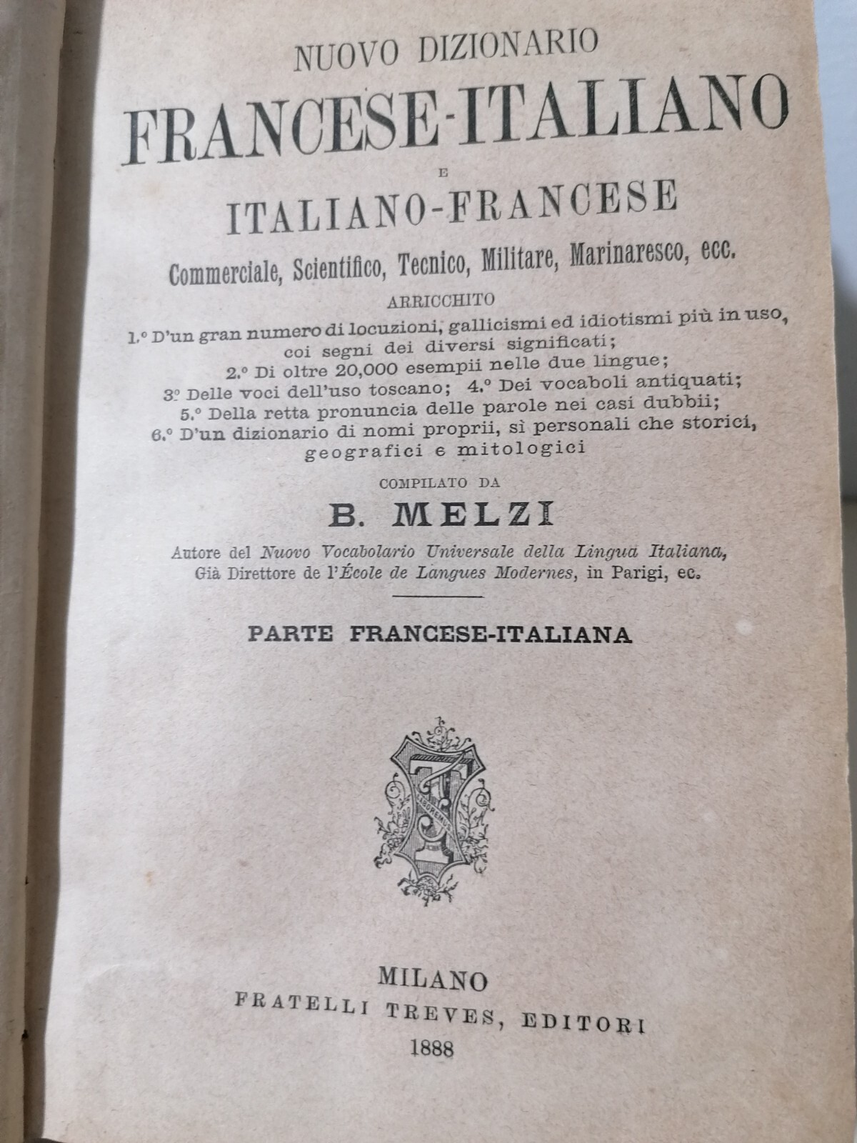 Nuovo Dizionario Francese Italiano Melzi 1888 Libro Antico Ottocento Vocabolario