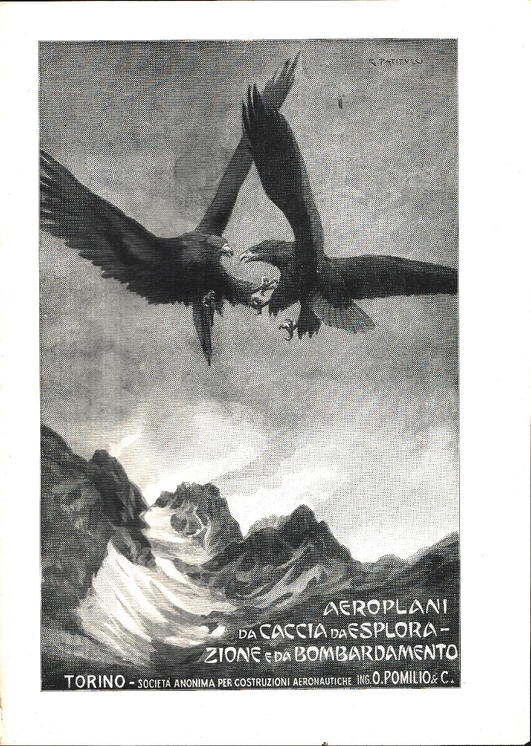O. Pomilio costruzioni aeronautiche Torino. Ill. Patitucci. Advertising 1916