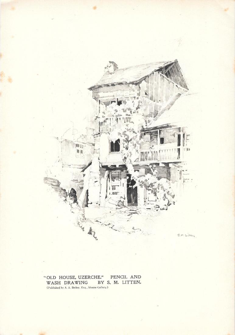 Old House, Uzerche/A Chateau, Uzerche. Pencil and wash drawing by …