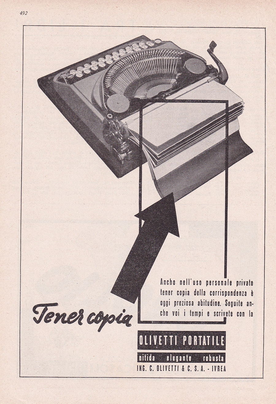 Olivetti portatile. Tenere copia - Advertising 1936