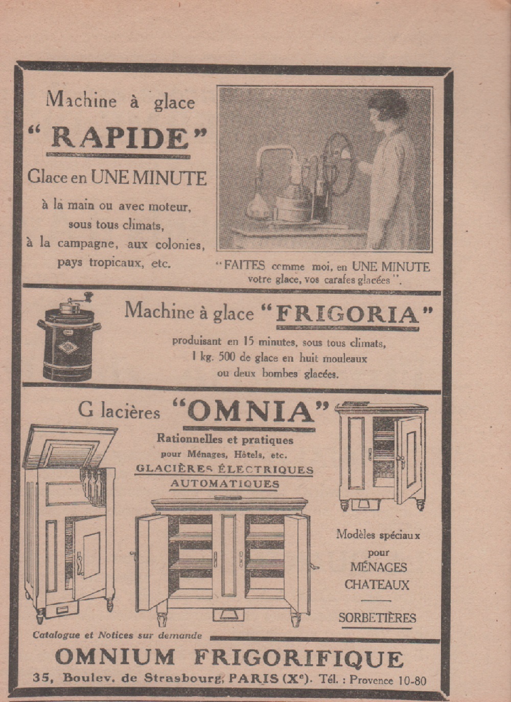 Omnium Frigorifique Paris. Advertising 1928