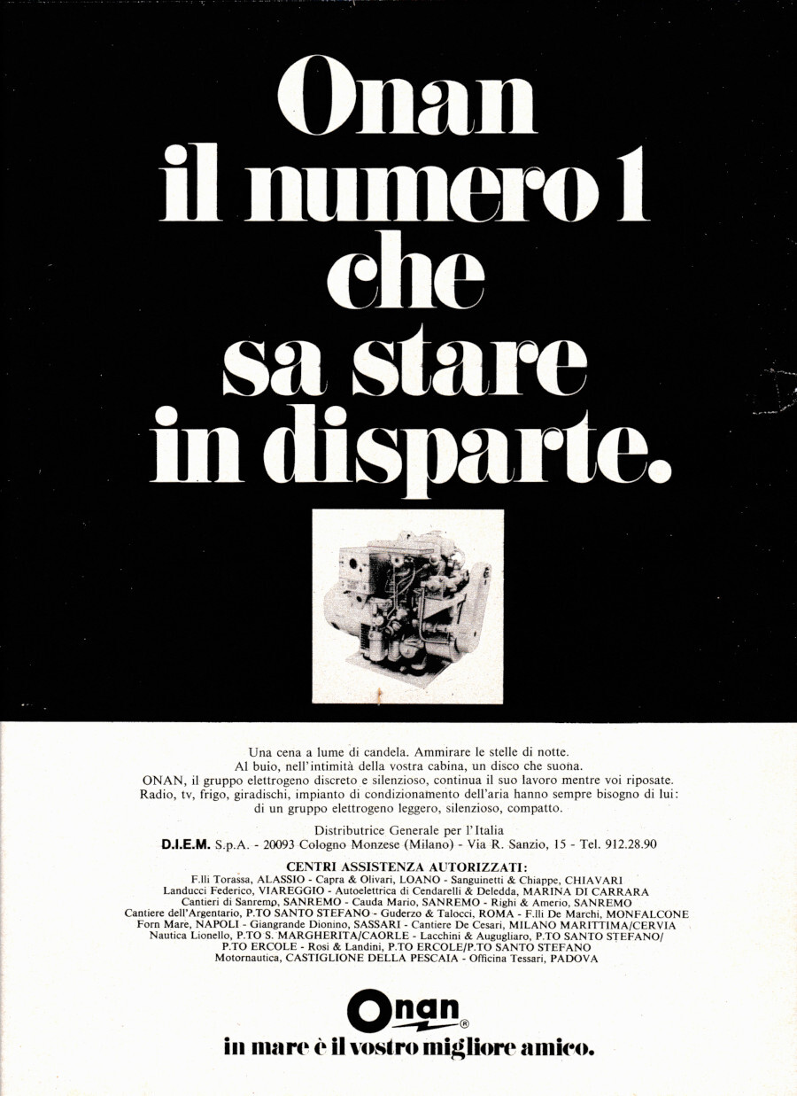 Onan gruppi elettrogeni. Advertising 1974