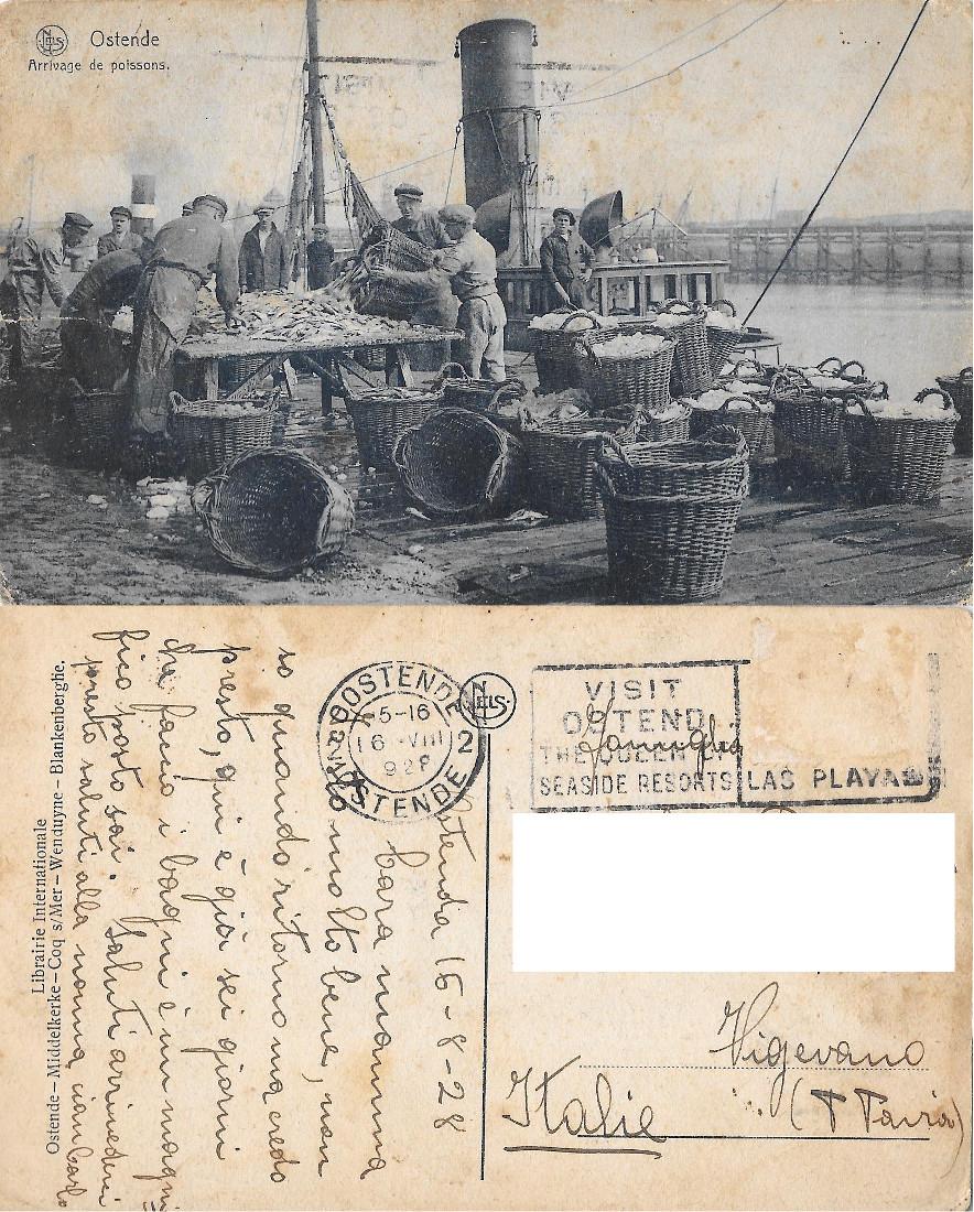 Ostende. Arrivage de poissons. Viaggiata 1928
