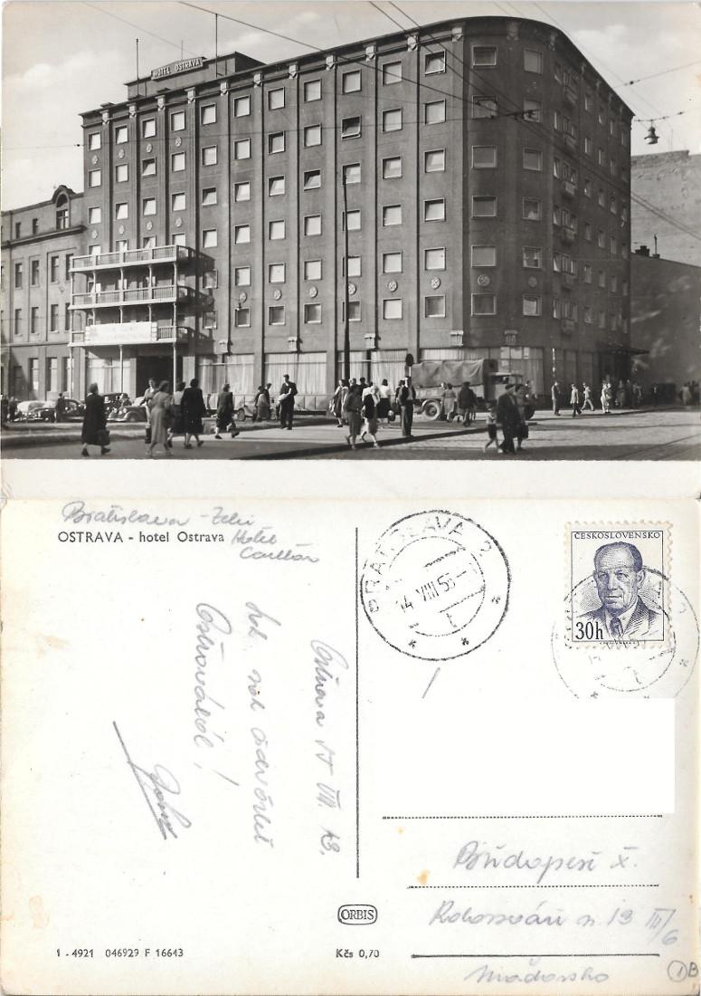 Ostrava.Hotel Ostrava. Viaggiata 1955