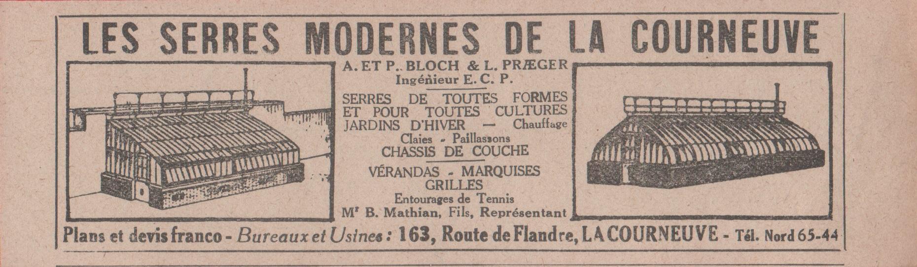 P. Bloch &amp; L. Praeger. Serres modernes de la Courneuve. …