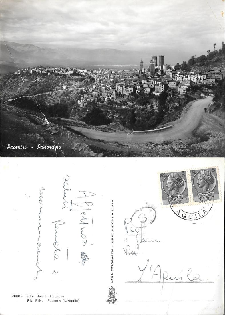 Pacentro, panorama. Alterocca. Viaggiata 1956
