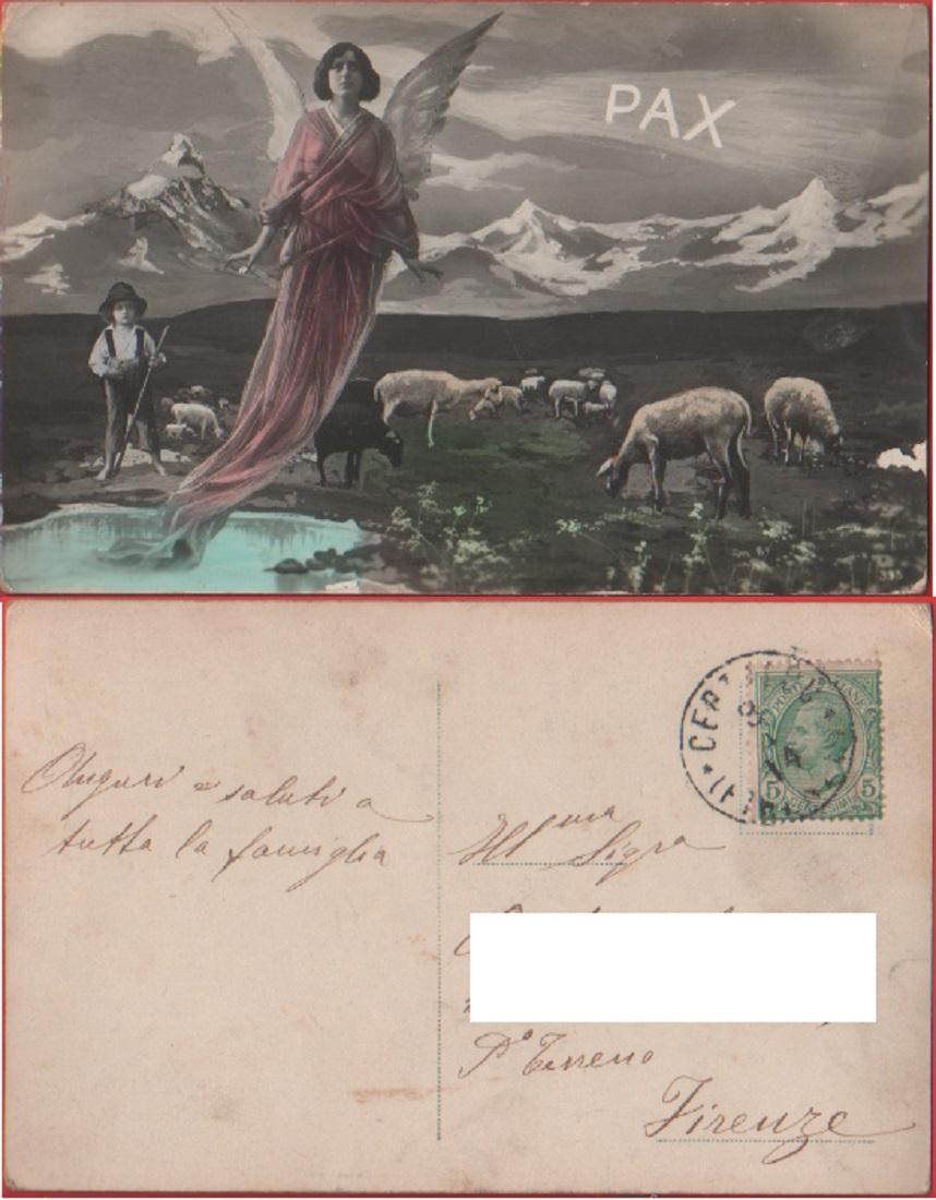 Paesaggio con allegoria della Pace. Viaggiata 1914