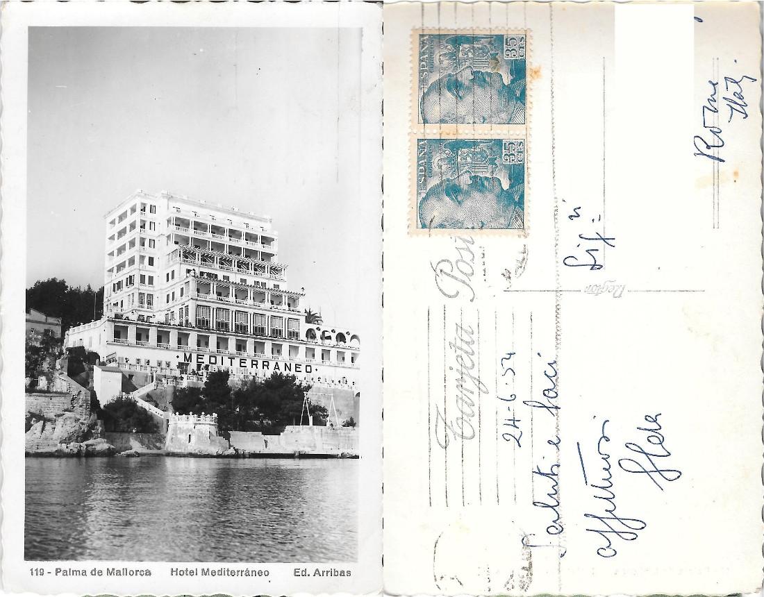 Palma de Mallorca. Hotel Mediterraneo. Viaggiata 1954