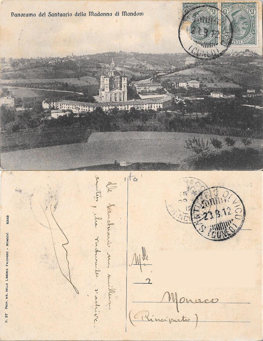 Panorama del Santuario della Madonna di Mondovì. Viaggiata 1912