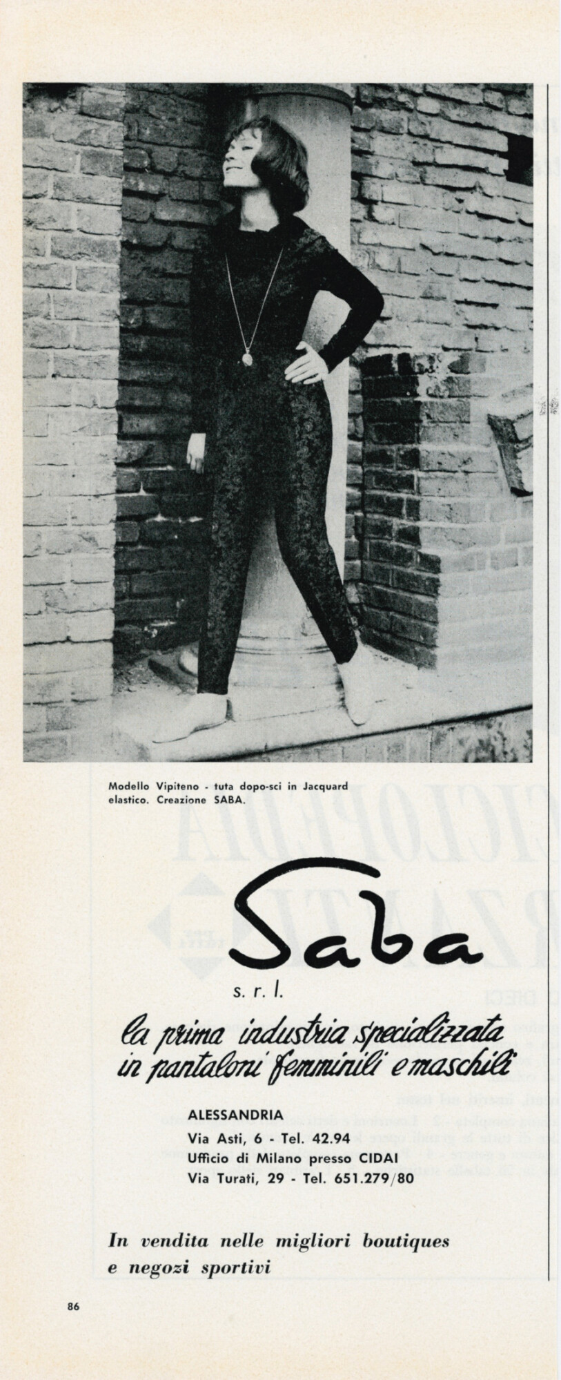 Pantaloni Saba. Advertising 1962