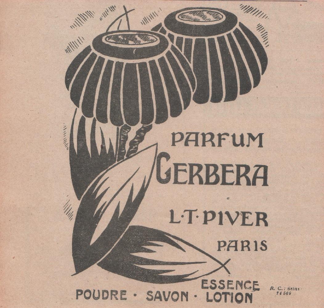 Parfum Gerbera. L.T. Pivier Paris. Advertising 1924