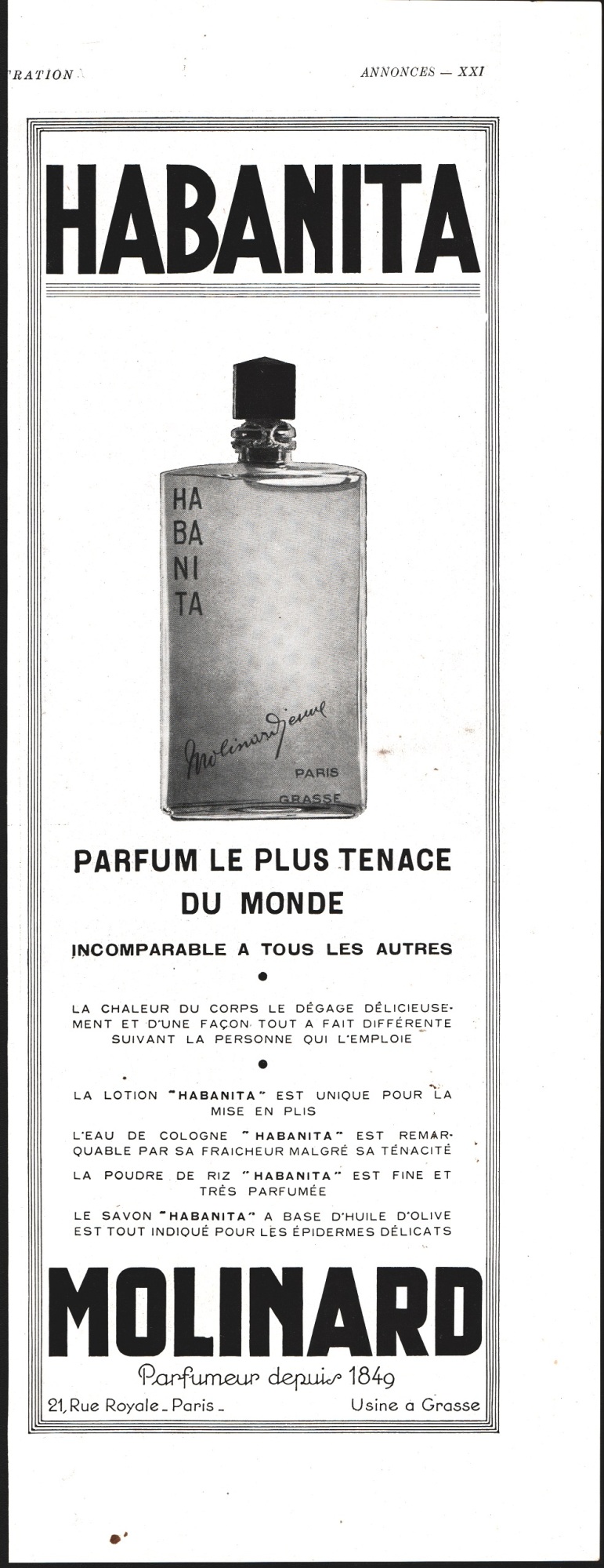 Parfum Habanita Molinard/Meteore stylo e porte plume. Advertising 1932