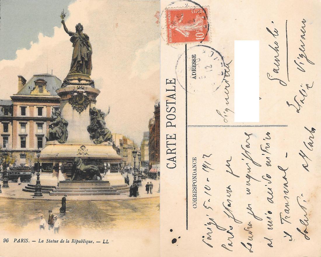 Paris. La Statue de la Republique. Viaggiata 1912