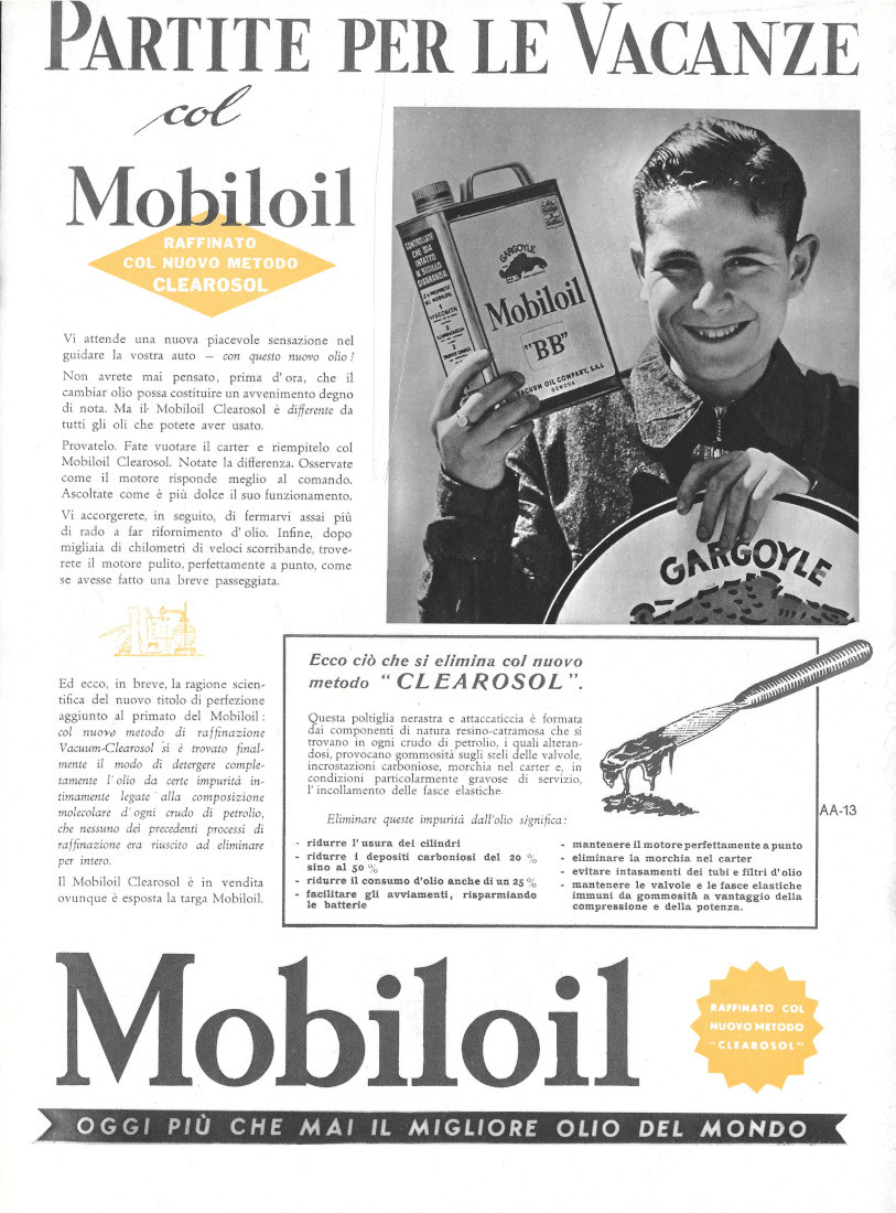 Partite per le vacanze col Mobiloil - Advertising 1935