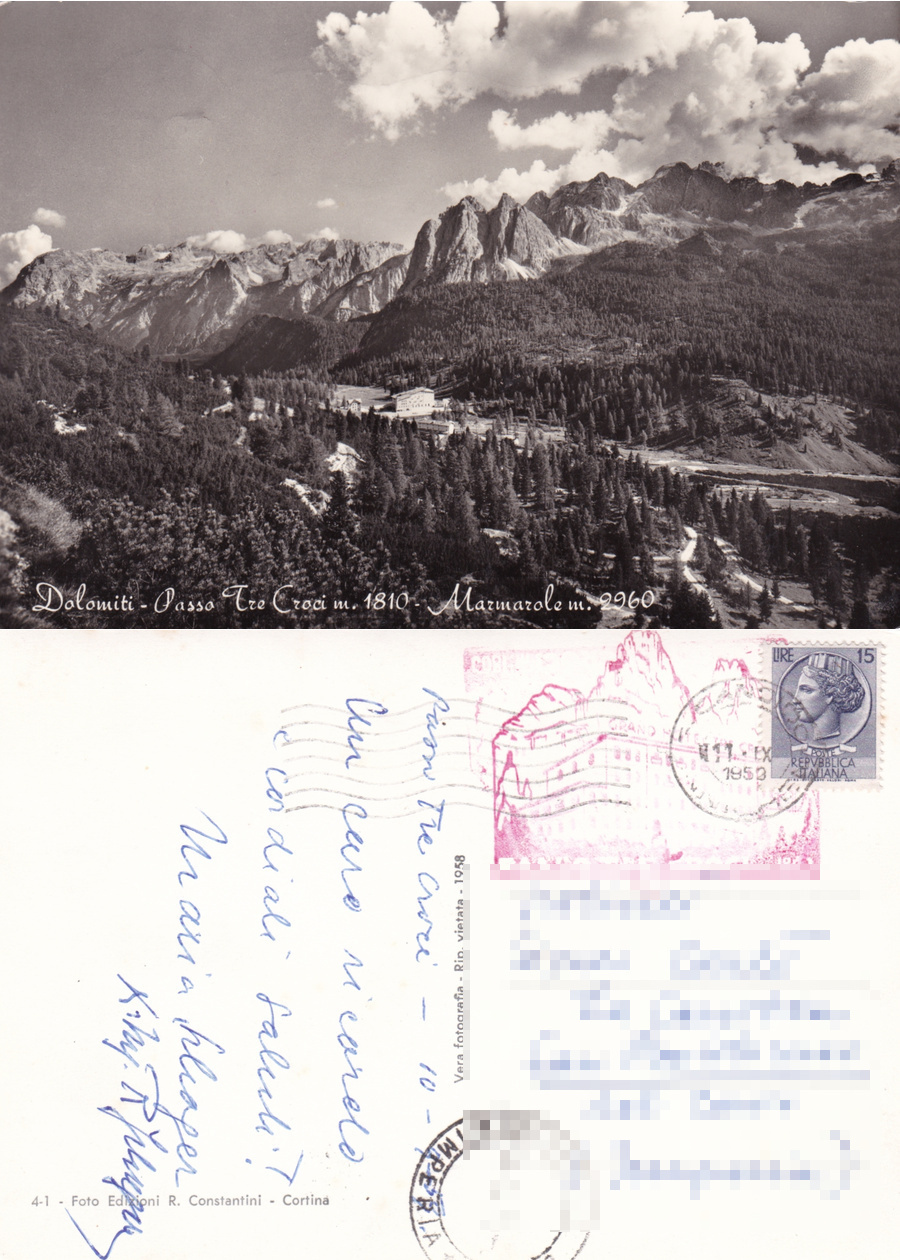 Passo Tre Croci, Marmolada. Viaggiata 1953
