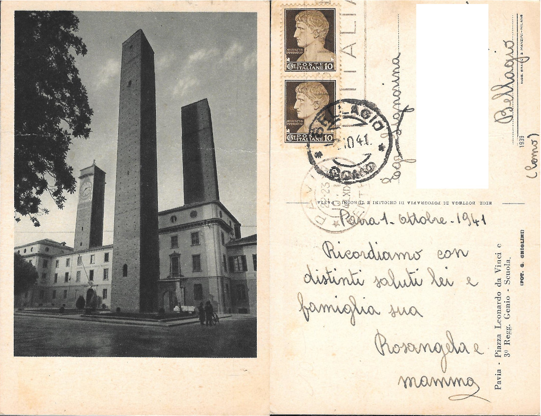 Pavia. Piazza Leonardo da Vinci e 3^ Regg. Genio, Scuola …