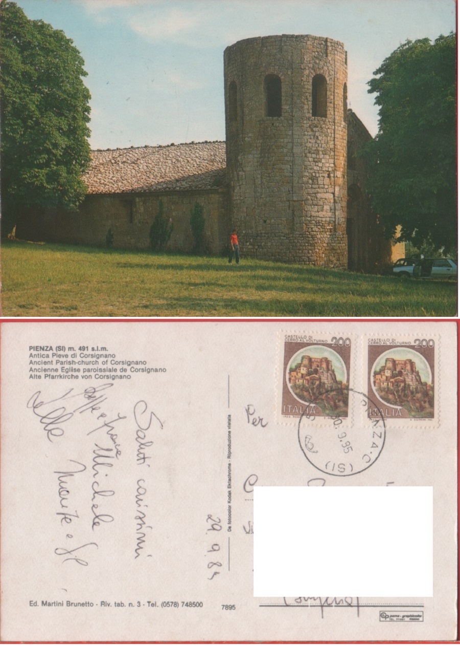 Pienza (SI). Anrica Pieve di Corsignano. Viaggiata 1989