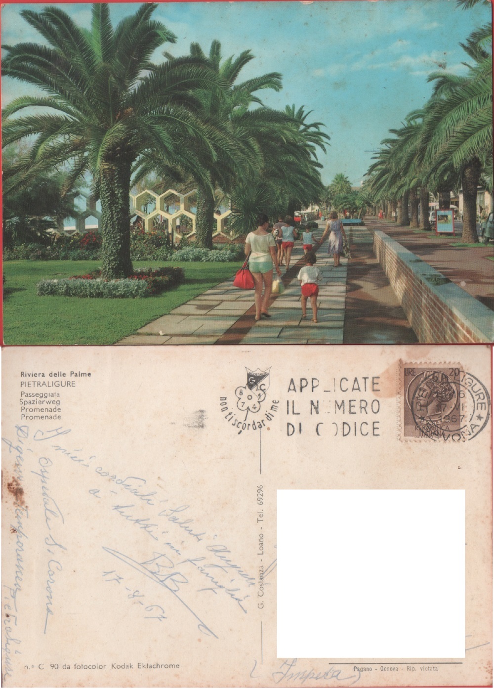 Pietraligure (SV). Passeggiata. Viaggiata 1967