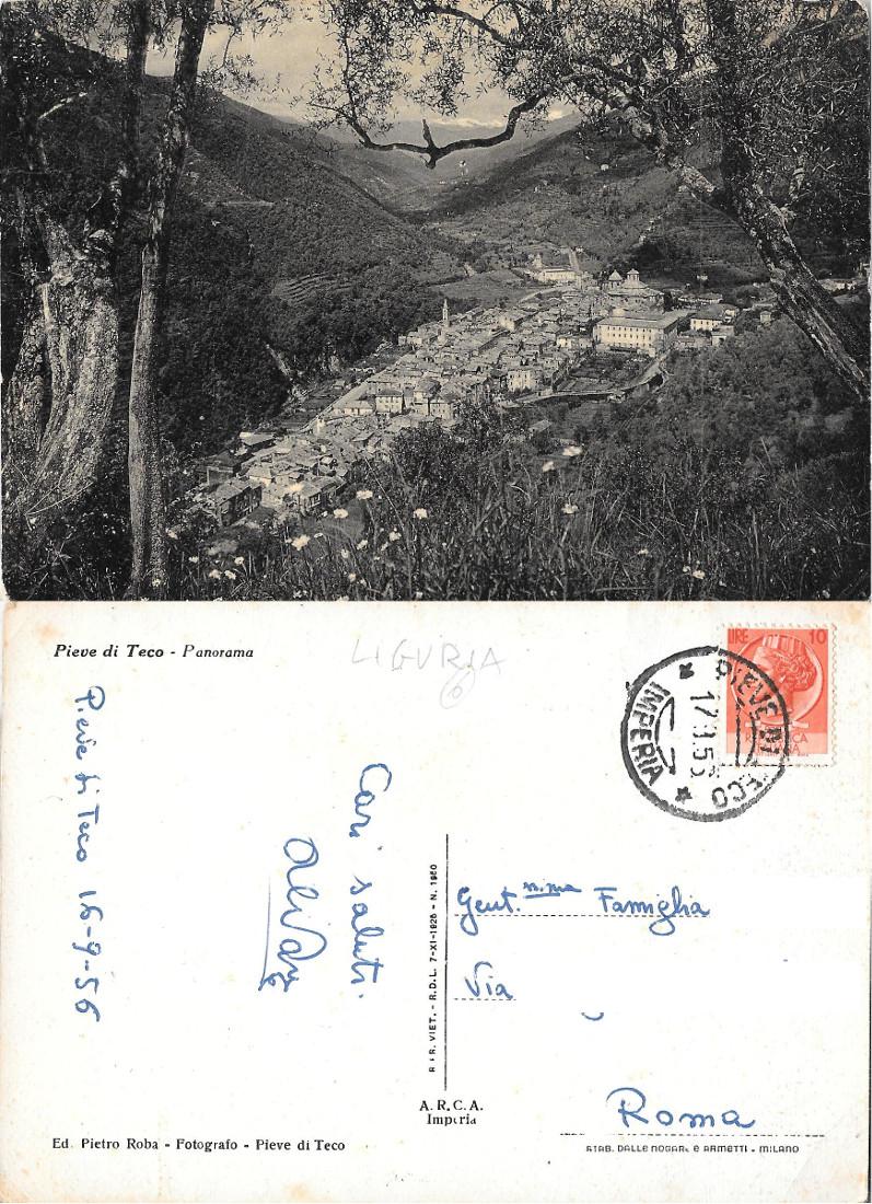 Pieve di Teco. Panorama. Viaggiata 1956