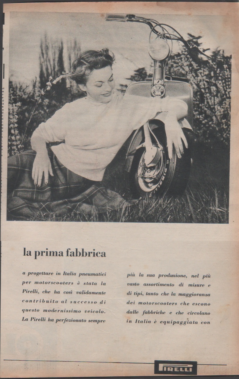 Pirelli. Gomme scooter. Advertising 1952