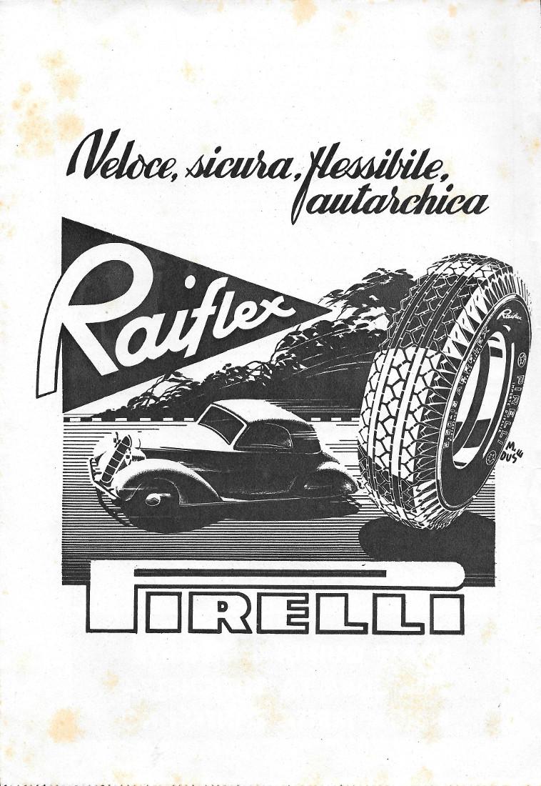 Pirelli Raiflex. Veloce, sicura, flessibile, autarchica. Advertising 1941