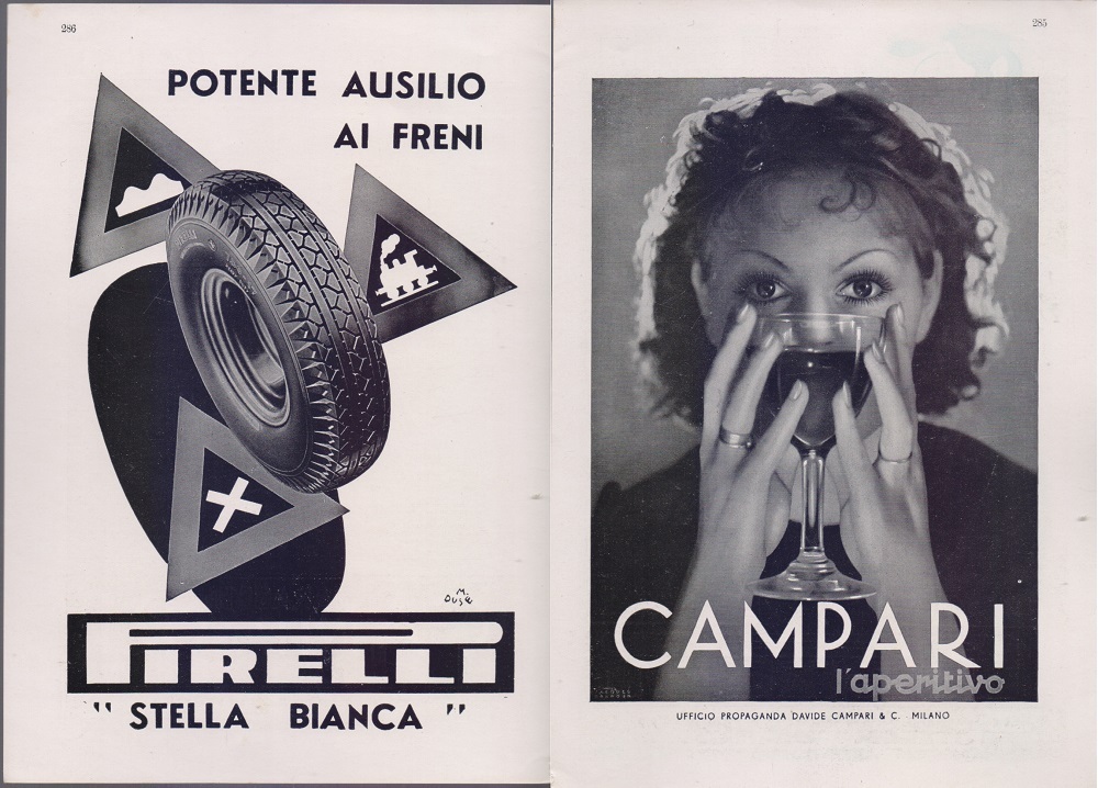 Pirelli Stella Bianca/Campari l'aperitivo. Advertising 1940