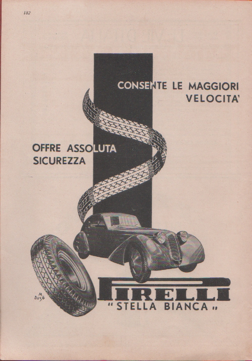 Pirelli Stella Bianca. Consente le maggiori velocità. Advertising 1937