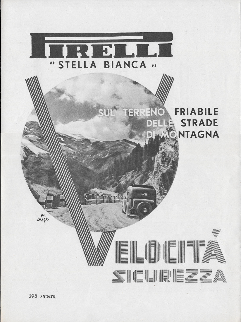 Pirelli Stella Bianca. Potente ausilio ai freni - Advertising 1939