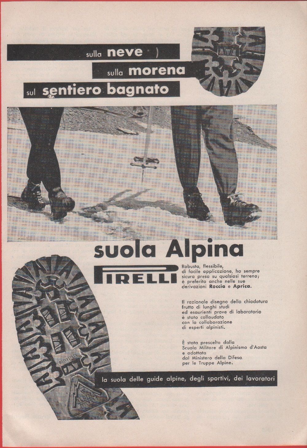 Pirelli suola Alpina. Advertising 1957