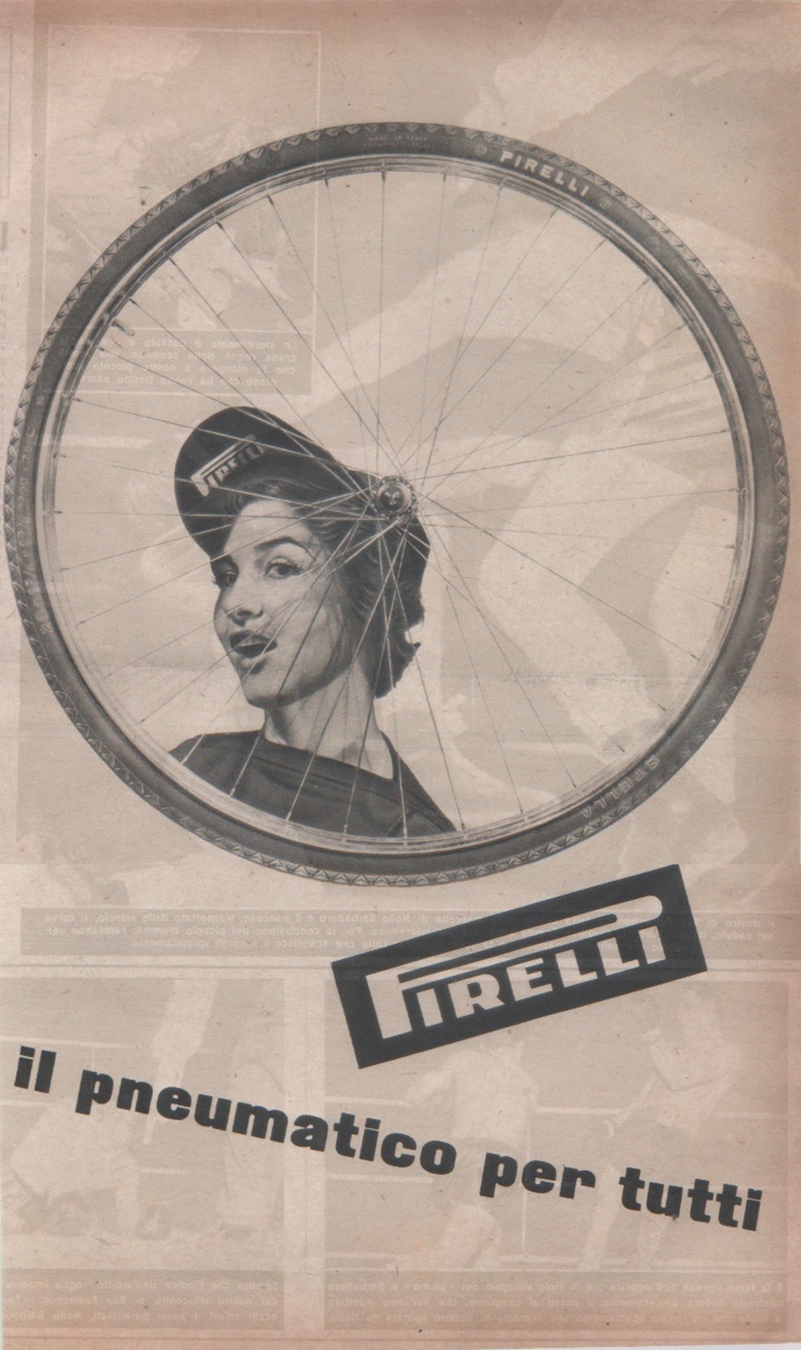 Pirelli Velo. Il pneumatico per tutti. Advertising 1952