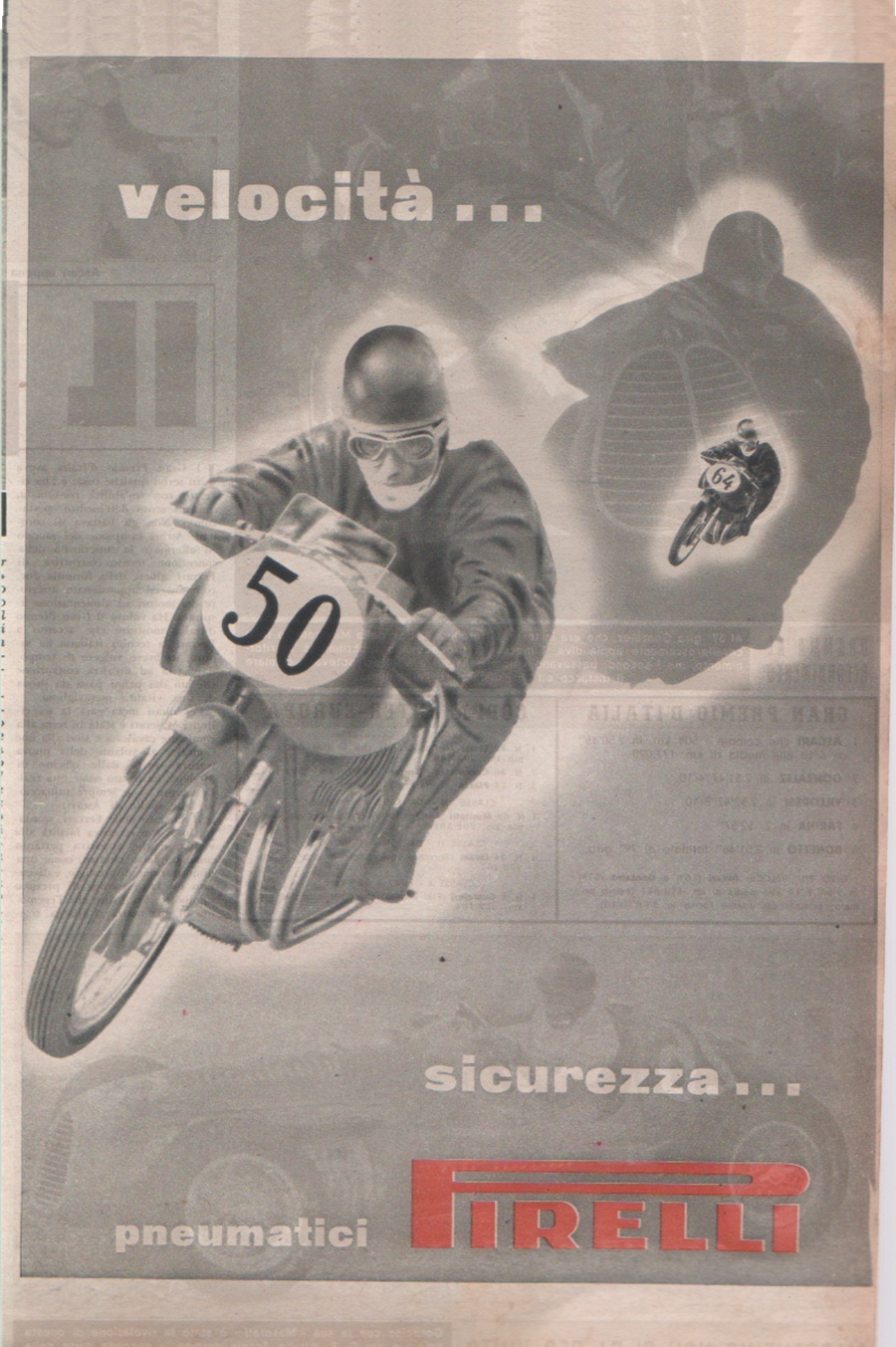Pirelli. velocità.... sicurezza.... Advertising 1952