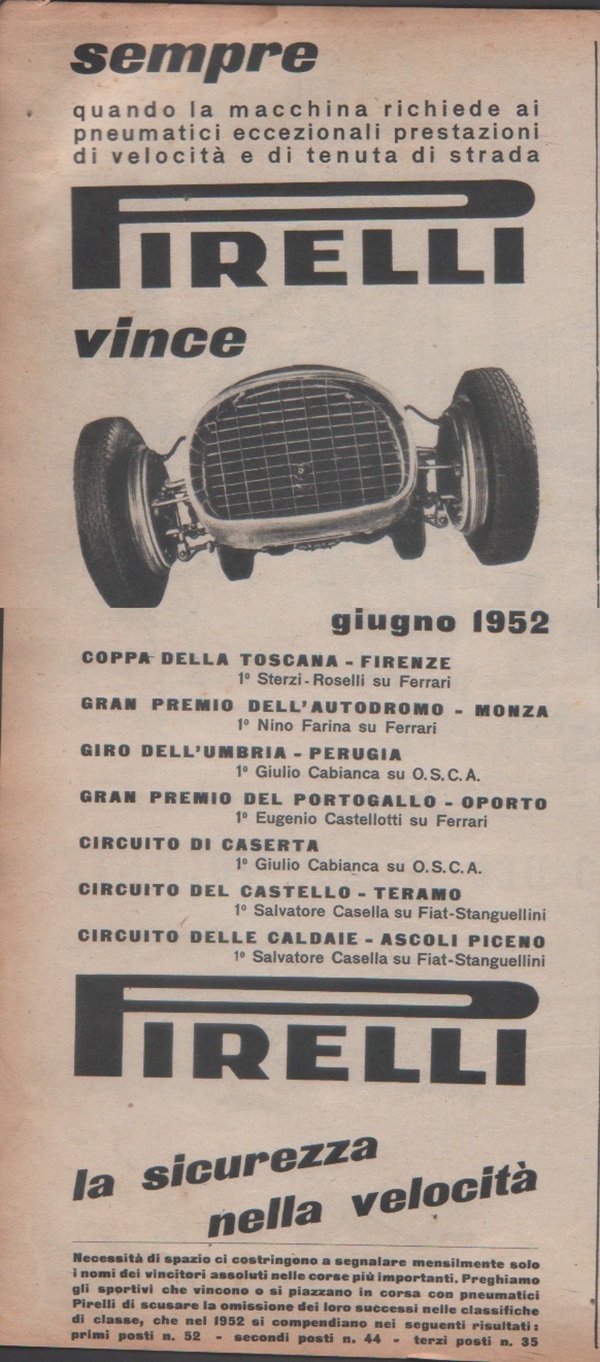 Pirelli vince. Advertising 1952