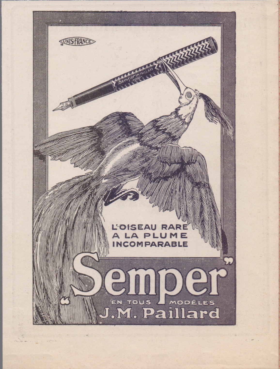 Plume Semper par J.M Paillard. Advertising 1923