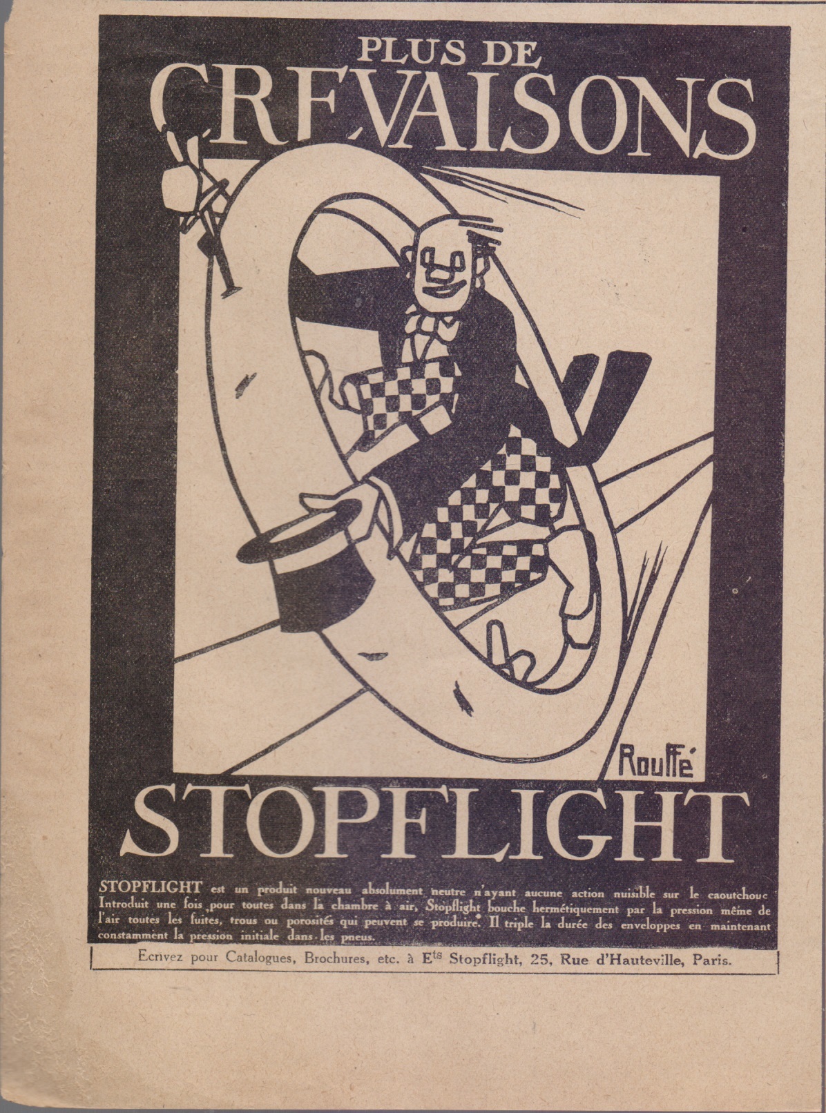 Plus de crevaisons avec Stopflight (d'après Rouffé). Advertising 1920