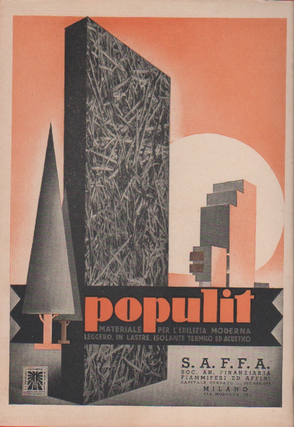 Populit. Il materiale per l'edilizia moderna. Advertising 1937